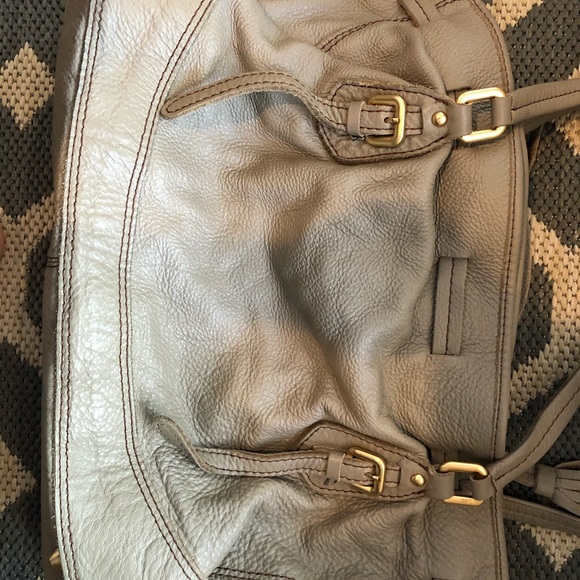 100% grey leather drawstring tote - Picture 5 of 11